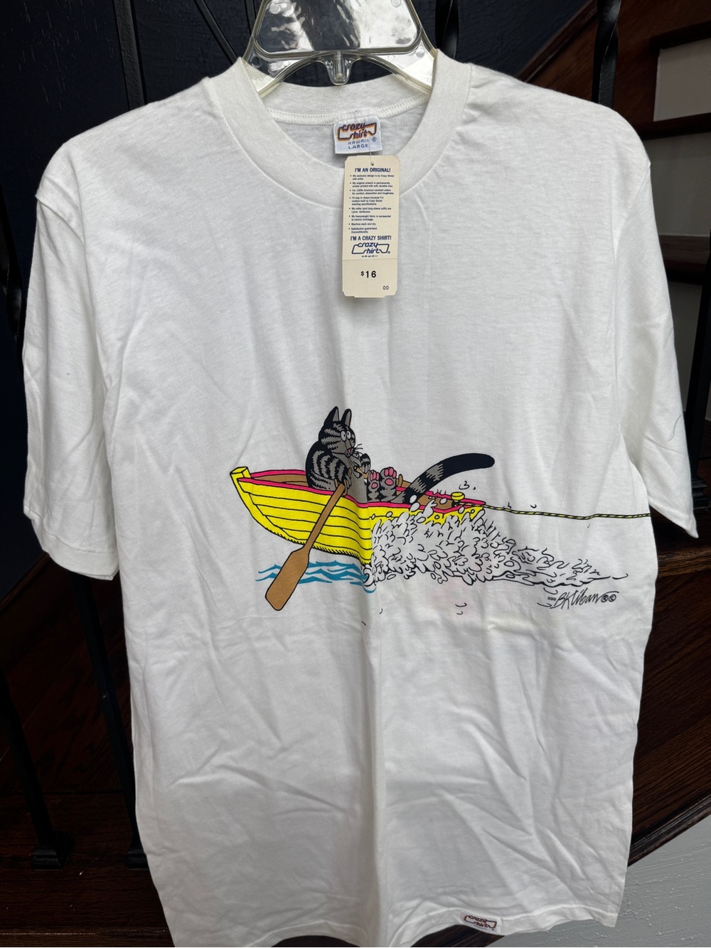 1980s NEW NWT B. Kliban Fat Cat yellow Rowboat Lolo Beer Crazy Shirts Hawaii Tee